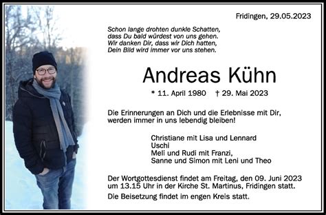 Traueranzeigen Von Andreas K Hn Schwaebische De Trauerportal