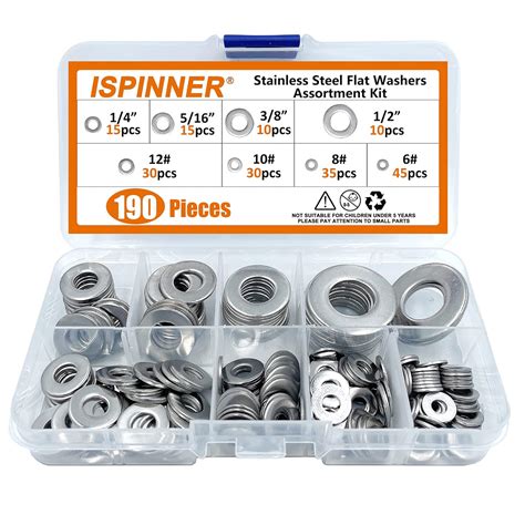 Ispinner Pcs Stainless Steel Flat Washers Assortment Kit