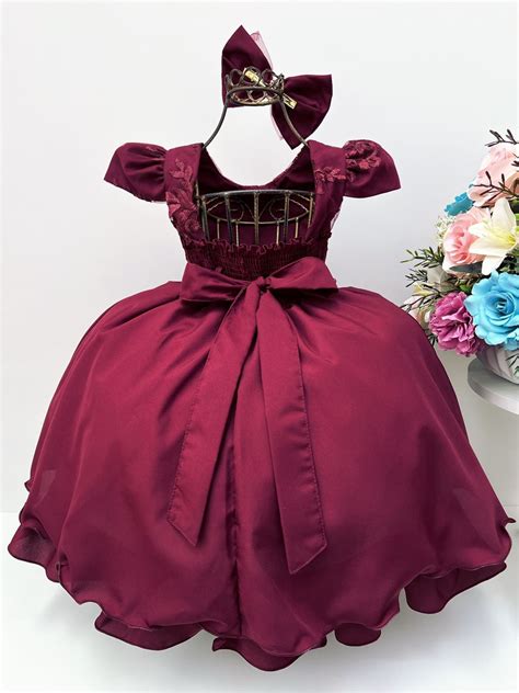 Vestido Infantil Marsala Renda C Cinto De P Rolas La O Rosa Charmosa