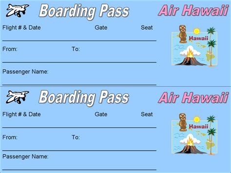 Printable Plane Ticket Boarding Passes For A Hawaii Backyard Staycation Airline Tickets