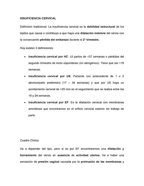 Insuficiencia Cervical Definición clasificación manejo y abordaje