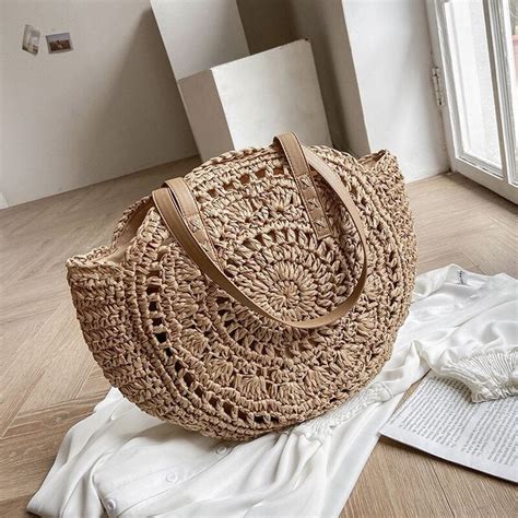 Kylethomasw Bohemia Hollow Straw Tote Bags For Women Round Handmade