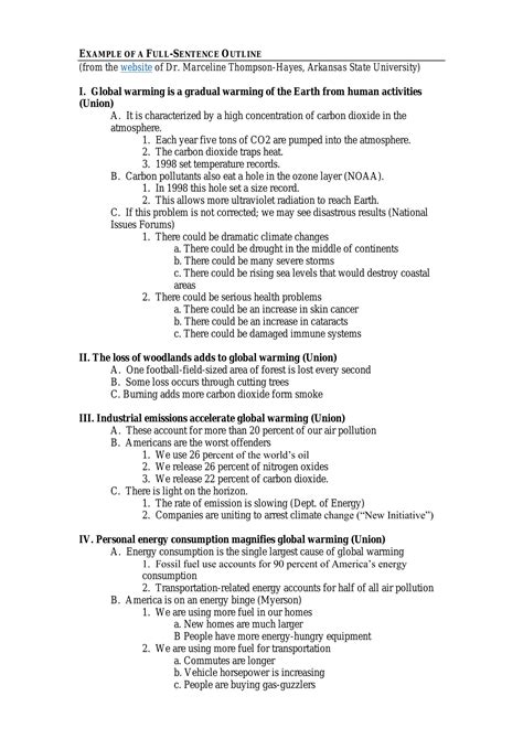 Sentence Outline Format Example