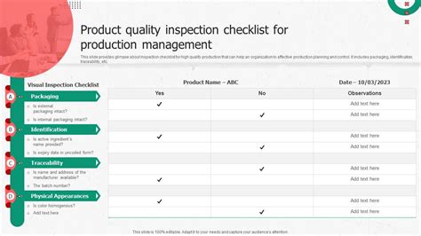 Product Quality Inspection Checklist Production Enhancing Productivity