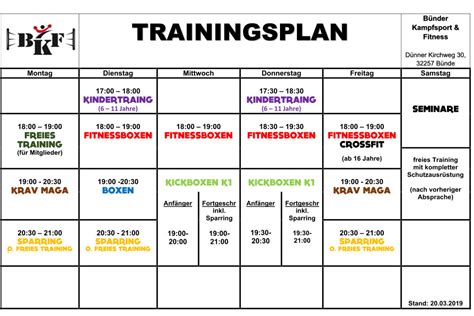 Unser Trainingsplan im Bünder kampfsport und Fitness