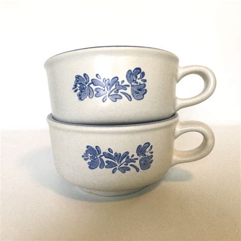 Pfaltzgraff Yorktowne Soup Mugs Pair Stoneware Blue Floral Usa Etsy