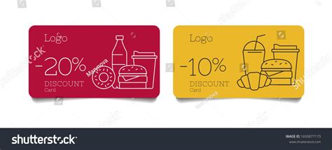 Discount card or voucher fast food restaurant or delivery service, template design with linear ...