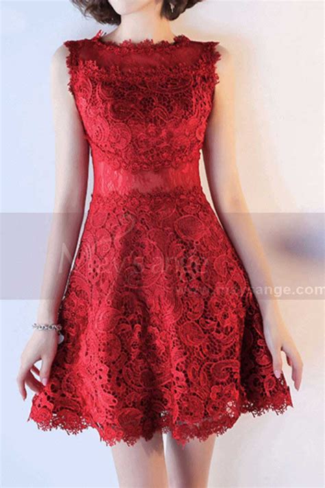 Short Sleeveless Red Lace Evening Dress