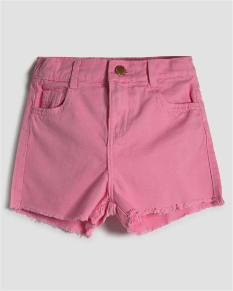 Riachuelo Short Jeans Color Infantil Barra Desfiada 4 10A Rosa Pool