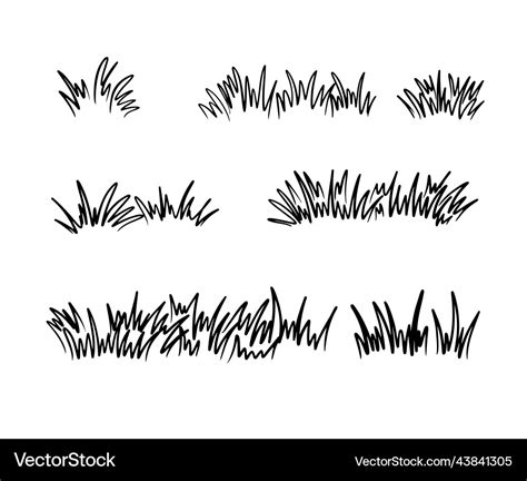 Grass Doodle Outline Collection Hand Drawn Style Vector Image