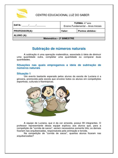 Subtração De Numeros Naturais - 02 Subtração de Números Naturais | PDF | Subtração | Ensino de Matemática