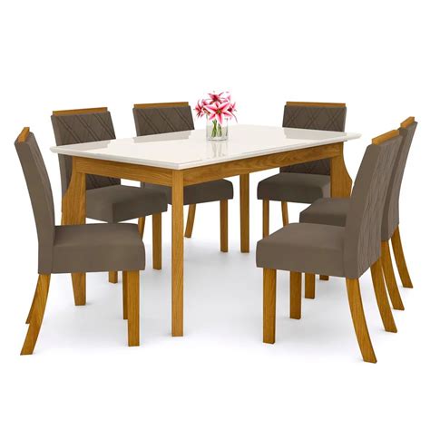 Conjunto Mesa de Jantar Retangular Bel e 6 Cadeiras Vitória H02 Nature