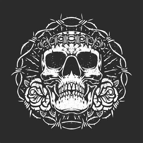 Premium Vector Skull And Roses On Iron Wire Illustration