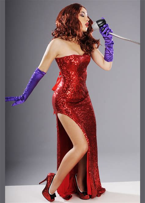 Womens Deluxe Red Sequin Jessica Rabbit Style Costume