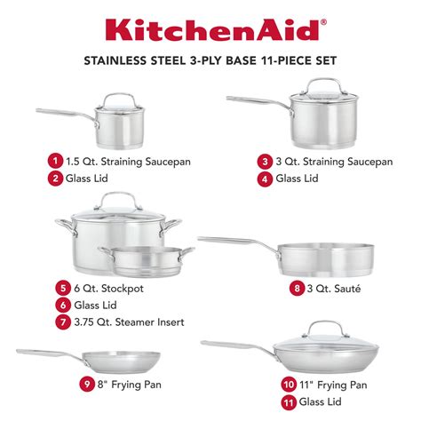 Kitchenaid 3 Ply Base Stainless Steel Cookware Set 11 Piece Brushed Meyer Canada