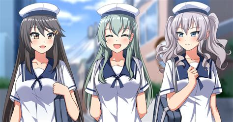 榛名艦隊これくしょん 【pixivリクエスト】日振型の服を着て通学する艦娘3人 とりっきぃのイラスト Pixiv