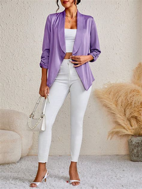 Shein Tall Shawl Collar Ruched Sleeve Open Front Blazer Shein Usa