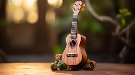 Premium Photo Ukulele Sitting On Table Next To Pine Cone