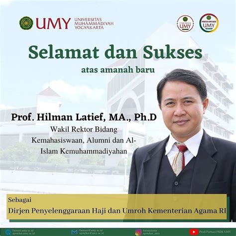 Ucapan Selamat Kepada Prof Hilman Latief Ma Ph D Profesi Apoteker Umy