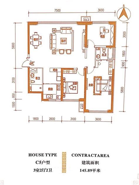 145平方三室户型图100平三室一厅户型图145平方三房两卫户型图第10页大山谷图库