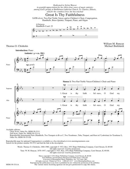 Great Is Thy Faithfulness Downloadable Full Score By William Runyan Choir Digital Sheet