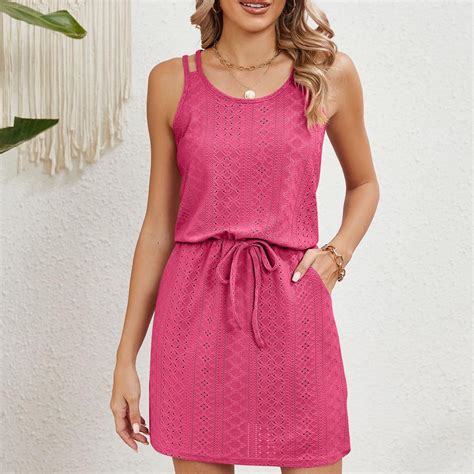 Munlar Womens Slip Dress Hot Pink Short Sleeveless Summer A Line Solid