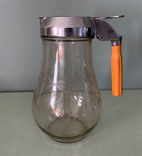 Large Etched Glass Maple Syrup Or Sugar Dispenser With Etsy