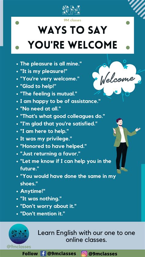 20 Ways To Say Youre Welcome Phrases In English English Grammar By