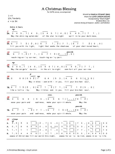 A Christmas Blessing Lloyd Larson Not Angka Satb Pdf Holiday Songs Song Forms