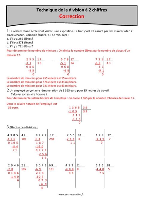 Division à 2 chiffres Technique Cm1 Exercices avec correction