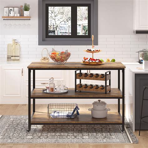 Yaheetech 3 Tier Kitchen Island Rolling Cart On Wheels With Shelves For