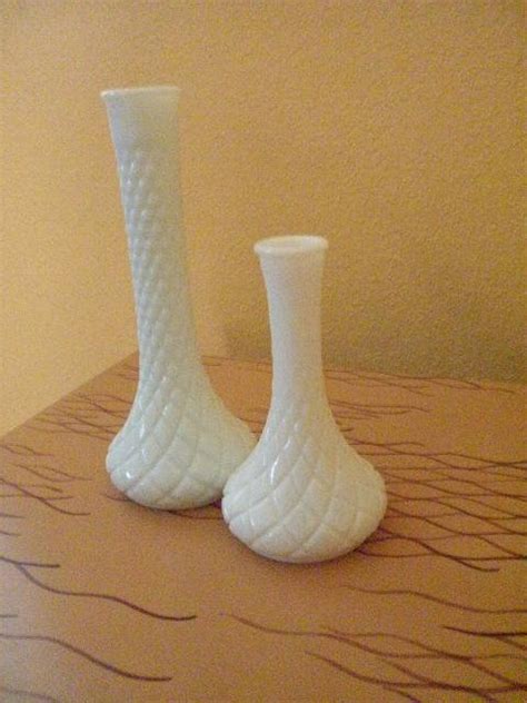 Vintage Hoosier Milk Glass Bud Vases Circa S Diamond Cut Pattern