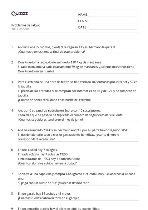 50 Problemas De Dinero Hojas De Trabajo En Quizizz Gratis E Imprimible