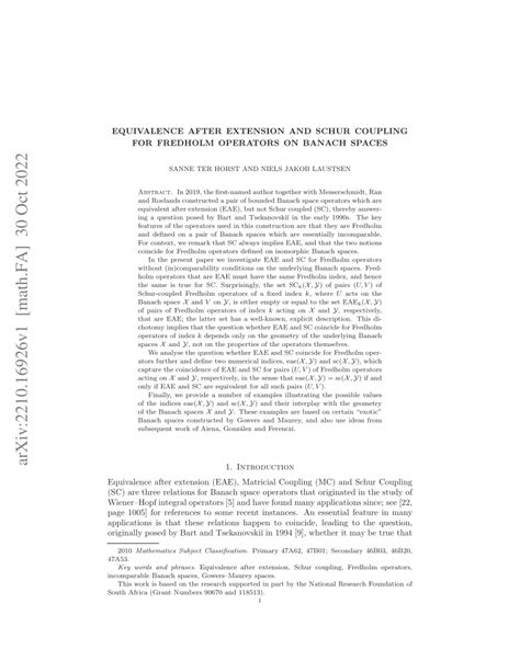 Pdf Equivalence After Extension And Schur Coupling For Fredholm