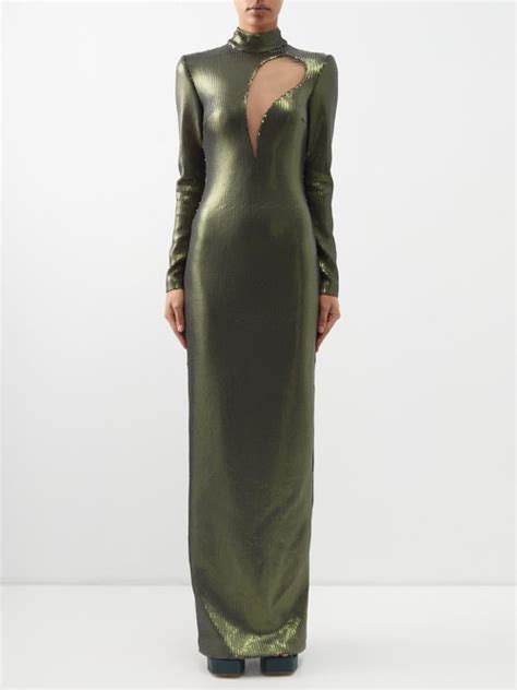 Buy David Koma High Neck Cutout Sequinned Gown Green Online Coshio