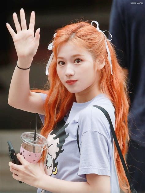 Twice Sana 200612 Music Bank Orange Icons Orange Hair Pink Hair