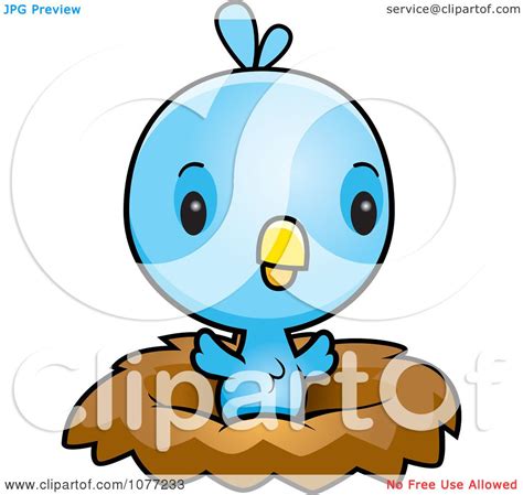 Clipart Cute Baby Blue Jay Chick In A Nest - Royalty Free Vector ...