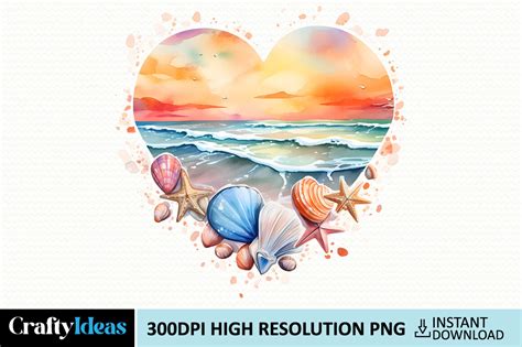 Retro Beach Heart Watercolor Clipart Graphic By CraftyIdeas Creative