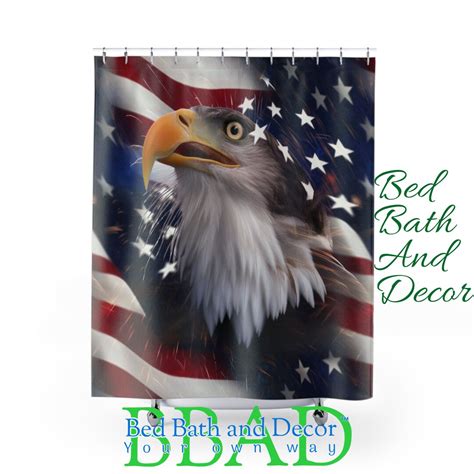 Patriotic Eagle Shower Curtain American Flag Bath Decor Freedom Bird