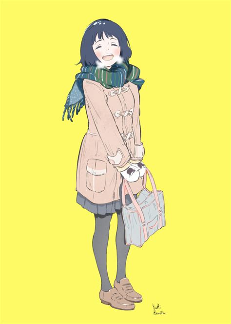 Safebooru 1girl Absurdres Bag Bangs Black Hair Blush Breath Brown Footwear Closed Eyes Grey