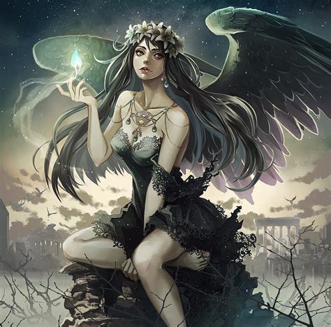 Fallen Angel Pretty Fantasy Woman Dress Bonito Magic Woman