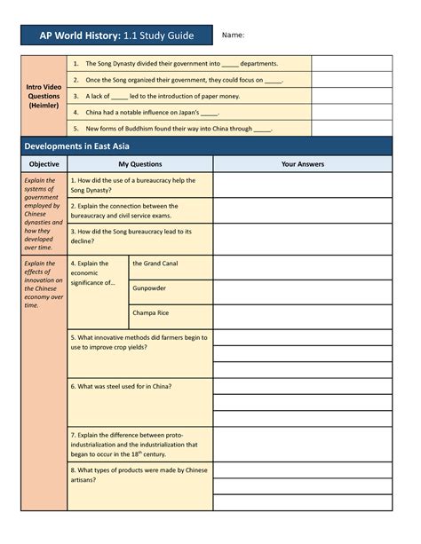 Apwh Unit Study Guide Ap World History Study Guide Name