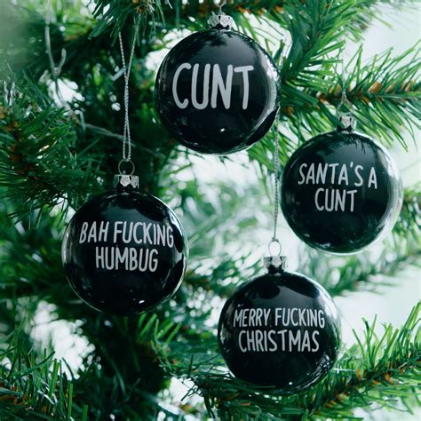 Set Of 4 X Christmas Rude Swearing CUNT Bauble Rude Baubles Xmas Tree