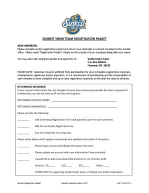 Fillable Online SUNKIST SWIM TEAM REGISTRATION PACKET TeamUnify Fax