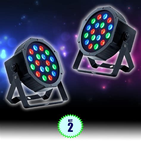 Kit 2 Canhão Refletor rgb 18 Led Par 36 Slim Strobo Balada Festa