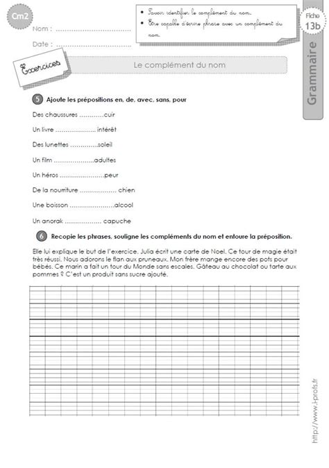 CM2 EXERCICES Le Complément du nom