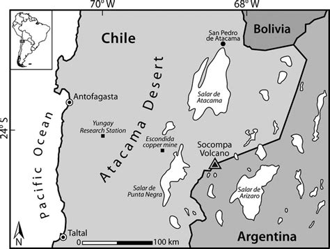 A Map Of The South Central Andes Mountains And Atacama Desert Region