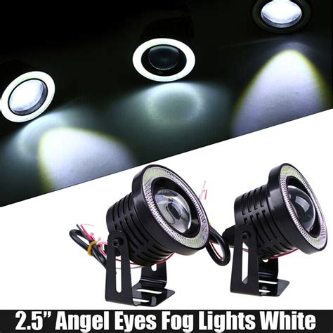 Pair Universal Projector COB LED Fog DRL Spot Lights Angel Eyes 64mm