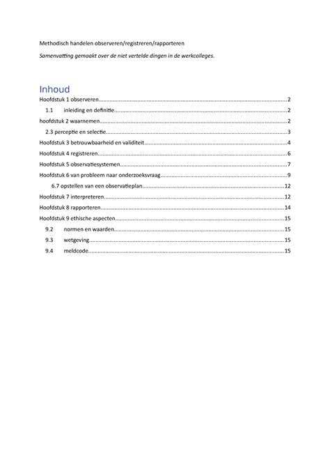 Observeren Rapporteren Samenvatting Methodisch Handelen Samenvatting