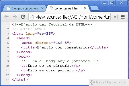 Ejercicio De HTML Crear Documento HTML Con Comentarios Tutorial De